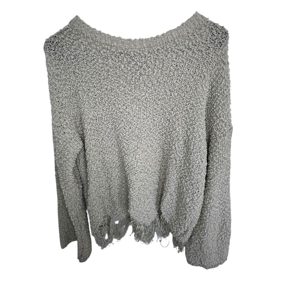 Daytrip Green Distressed Long Sleeve Pullover Super Soft Sweater